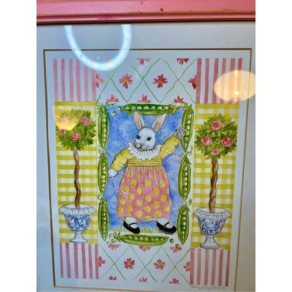 Bunny Print W Pink Frame 18” X 16” Signed By Artist Kelly B Rightsell - Picture 4 of 14